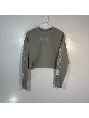 Darc Sport SHE Sweatshirt Womens Medium Gray Wolves Flames Cropped Pullover
